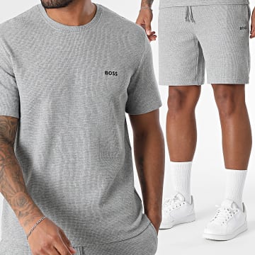 BOSS - Camiseta Waffle y pantalón corto de jogging 50535891 50535884 Gris
